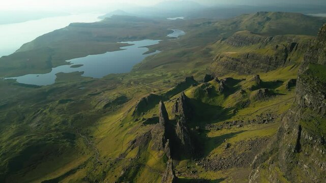 aerial view of the Old Man of Storr in Isle of Skye, Scotland