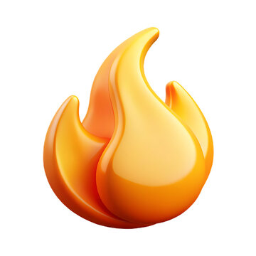 glossy 3d flame icon with vibrant orange tones isolated transparent background png, fire symbol with smooth curved shapes and modern design