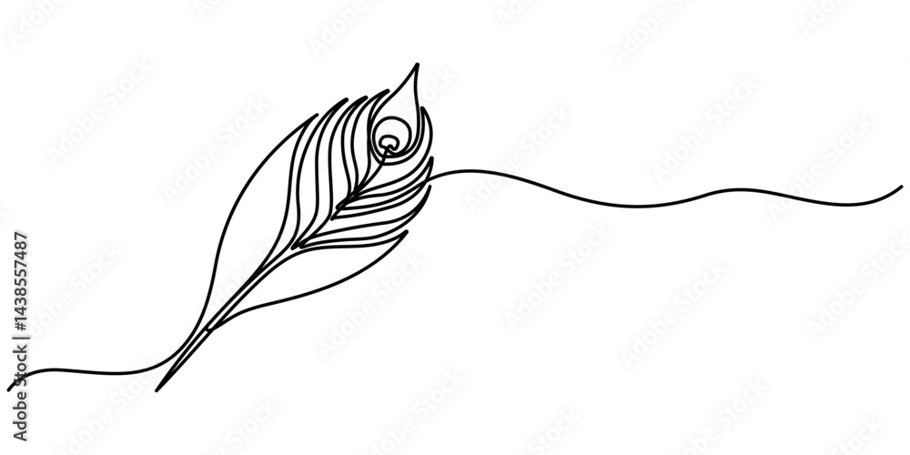 Poster continuous one line drawing of peacock feather. peacock feather single line vector illustration. edi