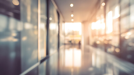 Business action in blurred office interior with doorway modern environment artistic viewpoint