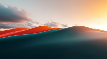 Sunset light on colorful smooth wavy shapes Minimalistic, abstract