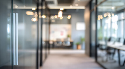 Blurred office interior with doorway modern workspace contemporary design business environment