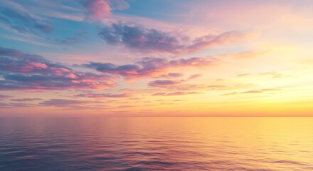 Fototapeta premium Vast, colorful sunset over tranquil ocean waters.