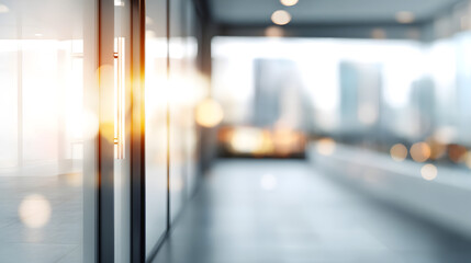 Dynamic office atmosphere with blurred background and door modern workspace bright lighting