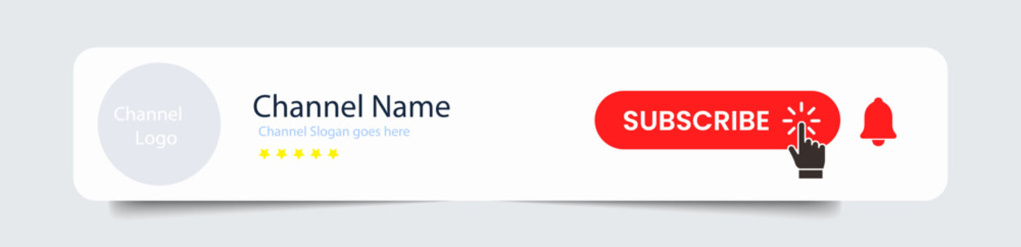 Subscribe button with bell icon for YouTube channel. red subscribe icon with channel name and slogan editable vector illustration
