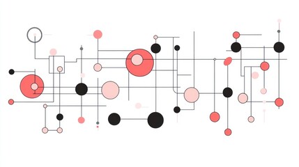 Abstract network diagram with interconnected nodes and lines in pink, red, and black.