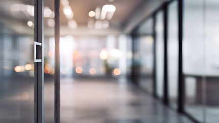 Office interior with blurred doorway modern business space bright environment captured viewpoint