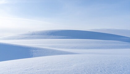 Obraz premium Vast Gently Undulating Snow Covered Landscape Under a Pale Blue Sky.