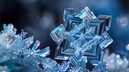 Macro Ice Crystal Snowflake Geometric Structure