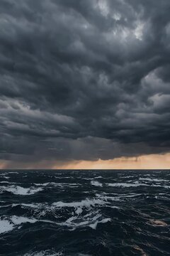 Watch intense storm clouds gather darkened coastal sky capturing dramatic ather visuals cinematic sea hurricane atmosphere 4K