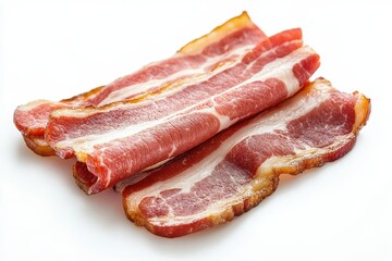 Obraz premium Crispy bacon strips a delicious breakfast treat close up shot showing rich texture and appetizing color on white background