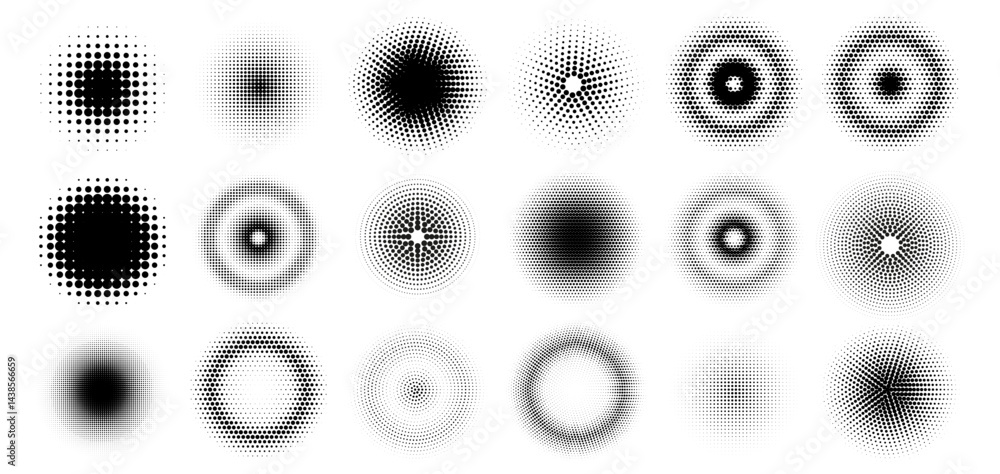 Wall mural halftone radial gradient. abstract halftone dot pattern with circular radial gradient effect, comic 