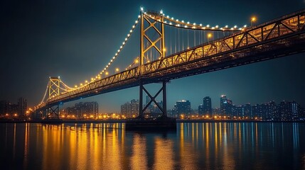 Majestic bridge spanning a river with innovative design and dramatic lighting for engineering, travel, and architectural themes