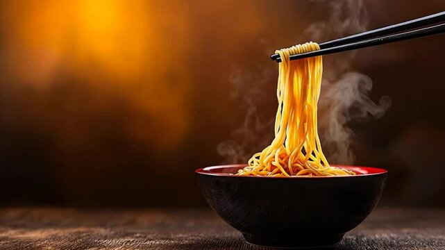 Delicious Steaming Noodles in a Bowl