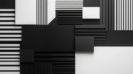 A minimalist black and white striped background with clean lines and geometric shapes