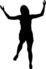 Young woman with hands up isolated silhouette front view