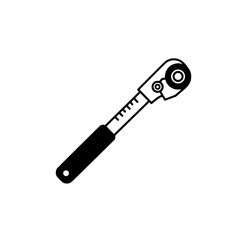 Ratchet Wrench Icon: A clean, minimalist icon of a ratchet wrench, a key tool for mechanics and DIY enthusiasts, highlighted against a clean backdrop.