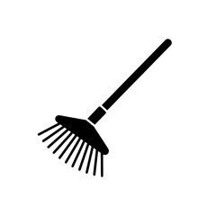 Rake Icon: A high-contrast illustration of a classic rake, a symbol of outdoor work, gardening, and the meticulous upkeep of outdoor spaces.
