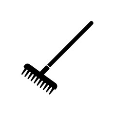 Rake in the Shadows: A sleek, minimalist depiction of a garden rake, its teeth and long handle starkly contrasting against a simple backdrop, invoking themes of outdoor work and tidiness.