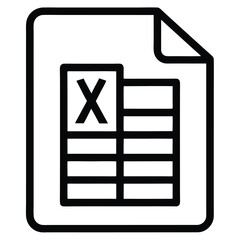 Excel sheet file outline icon on white background
