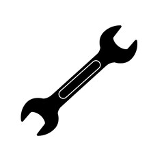 Wrench Icon: a silhouette of a sturdy wrench, isolated on a plain background, represents the essence of mechanical work, repair, and maintenance, and engineering.