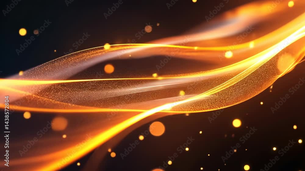 Poster glowing abstract waves with dynamic particles in motion
