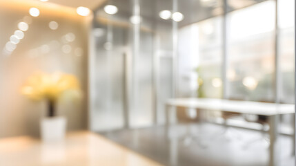 Blurred office interior with door modern workplace professional environment soft lighting