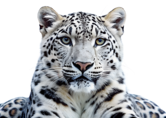 portrait of a white leopard on white background