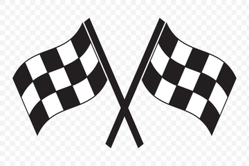 Two crossed racing flags. Formula 1 championship, isolated flags. Checkered simple flags. Vector illustration of two sport racing flags on Transparent Background. EPS 10.