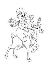 snowman riding a reindeer coloring 