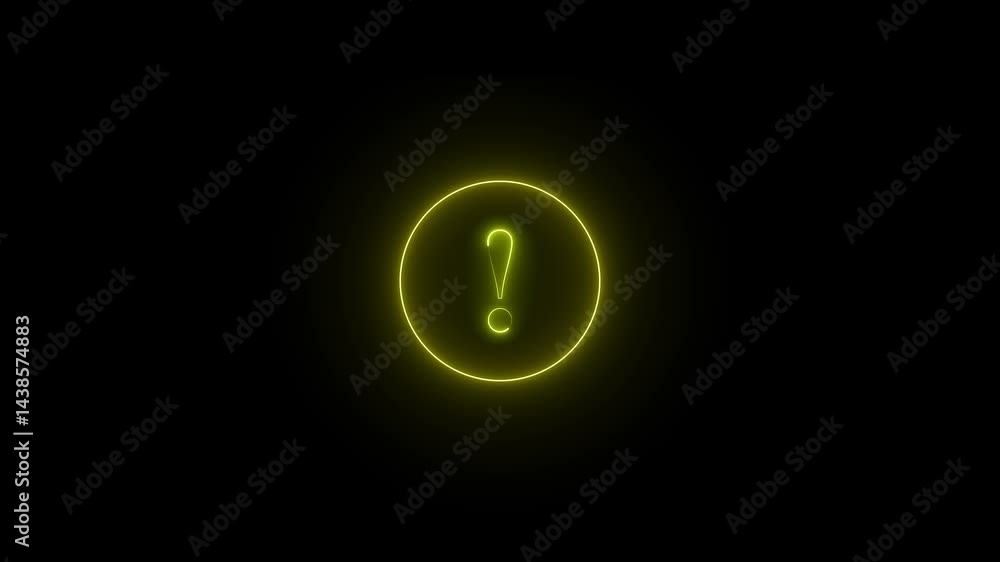 Poster neon warning circle animation with exclamation mark,neon circle with exclamatory sign animation on b
