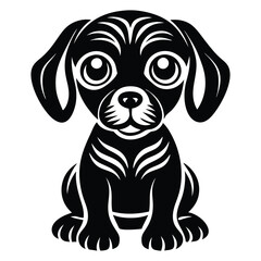 Happy puppy sitting down clip art. Vector illustration, Adorable Labrador Puppy Line Drawing