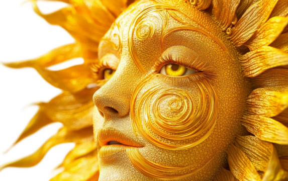Close up view of sunflower face featuring a beautiful golden spiral pattern in its petals isolated on white background PNG
