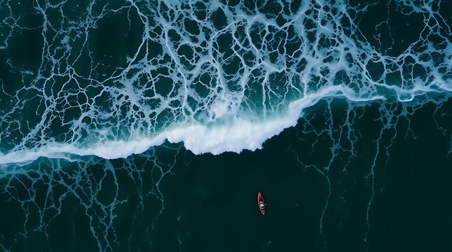 Aerial view of a beach with turquoise waves crashing on the sandy shore