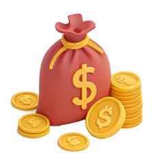 Money bag icon flat style in brown and green colors symbolizing wealth or savings
