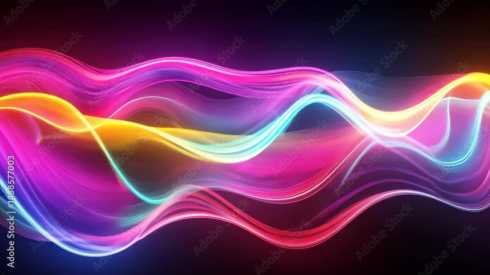 Poster mesmerizing neon light waves in dynamic colorful motion