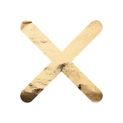 Golden cross symbolizing rejection and disapproval. Error, failure, and incorrect sign, representing cancellation and denial. Textured design isolated on white background, conveying prohibition and.