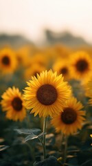 Fototapeta premium Sunflower Field Basking in Bright Afternoon Light with Soft Blur for Depth