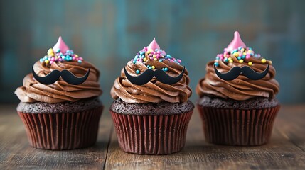 Delicious chocolate cupcakes with mustaches sweet treats fathers day joy fun food rich tasty brown