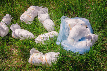 Diaper waste, dirty diapers. Disposal. The impact of disposable diapers on the environment.