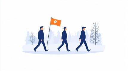 Fototapeta premium People walking in a row, winter scene