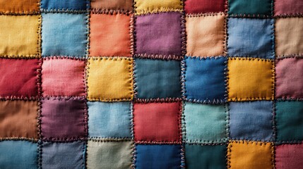 A patchwork quilt texture background with colorful stitched squares