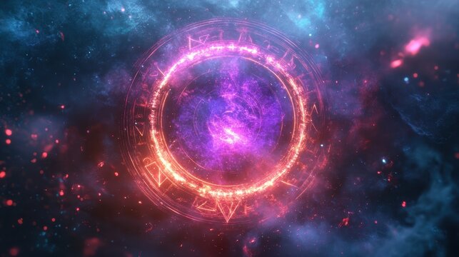 A fantasy magic circle background with glowing runes and mystical aura