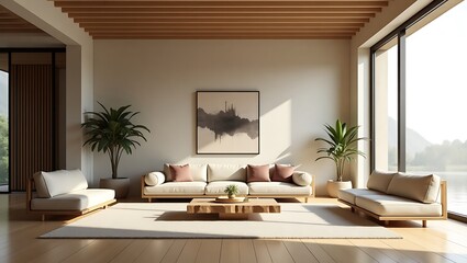 Serene Modern Minimalist Japanese-Style Interior – High-Resolution Professional Stock Photo