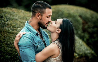 Romantic and love. Tenderness and intimacy. Romantic couple in love looking at each other and...