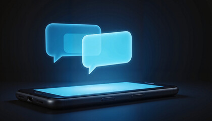 Smartphone displaying chat bubbles in dark environment  