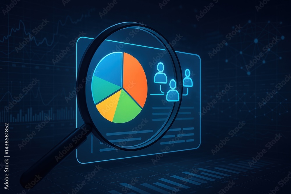 Aufkleber analyzing data: close-up of a magnifying glass examining a vibrant pie chart, symbolizing data analy