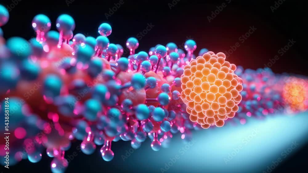 Poster an abstract visualization depicting molecular structures with vibrant colors, showcasing the complex