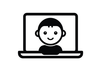 Black Kid Head Icon Only On Clipart Outline Laptop Screen