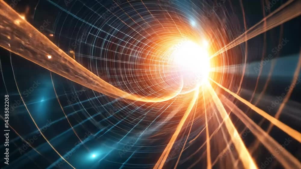 Poster connections and data processing through a black hole visualization with vibrant colors in a cosmic t